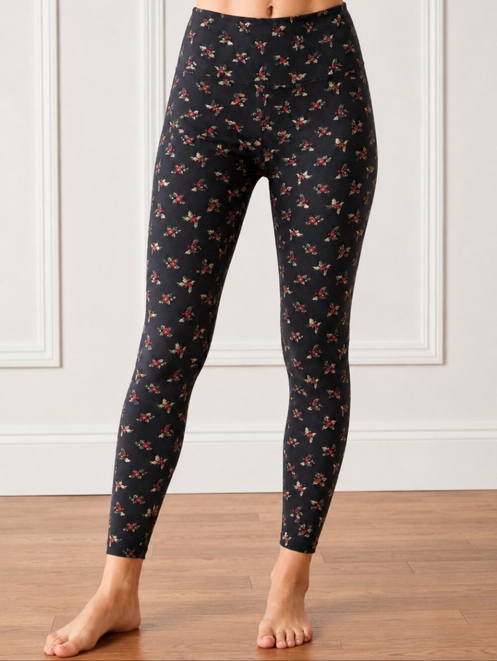 Intro “Love the Fit” Leggings with Tummy Control Black with Berry Print Size PM